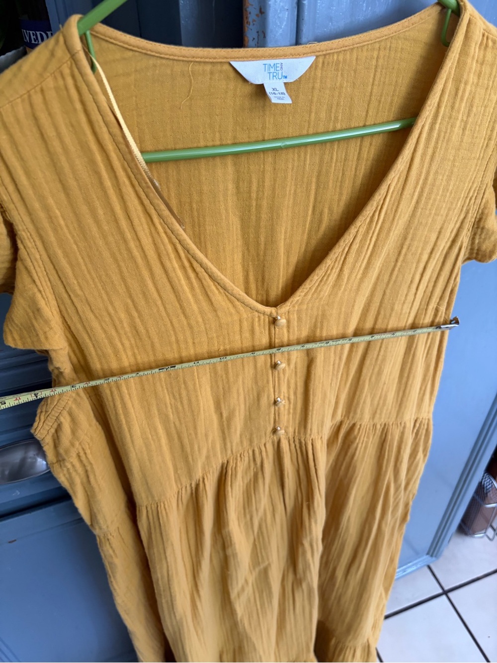 Time and Tru Button-Front V-Neck Blouse in Mustard - Picture 3 of 4